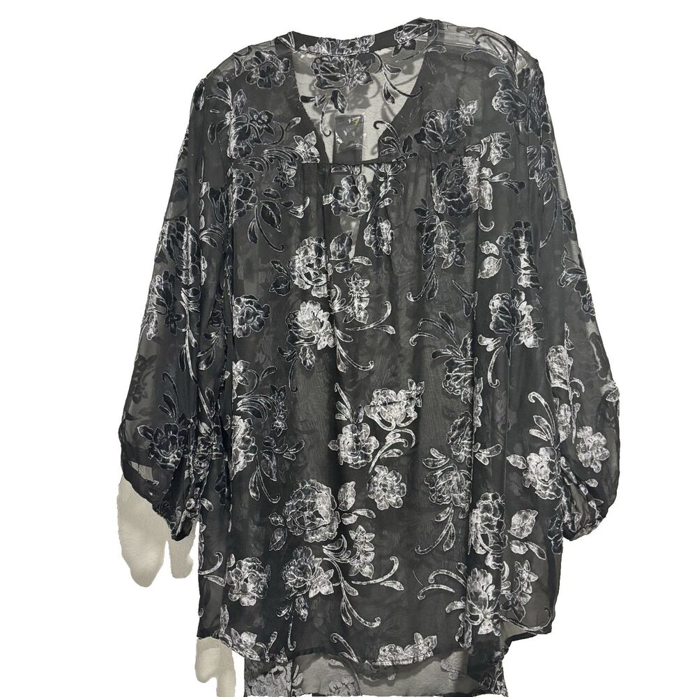 Torrid Harper Burnout Black Velvet Rose Floral Pullover Blouse 3/4 Sleeve Size 4 - Picture 7 of 9